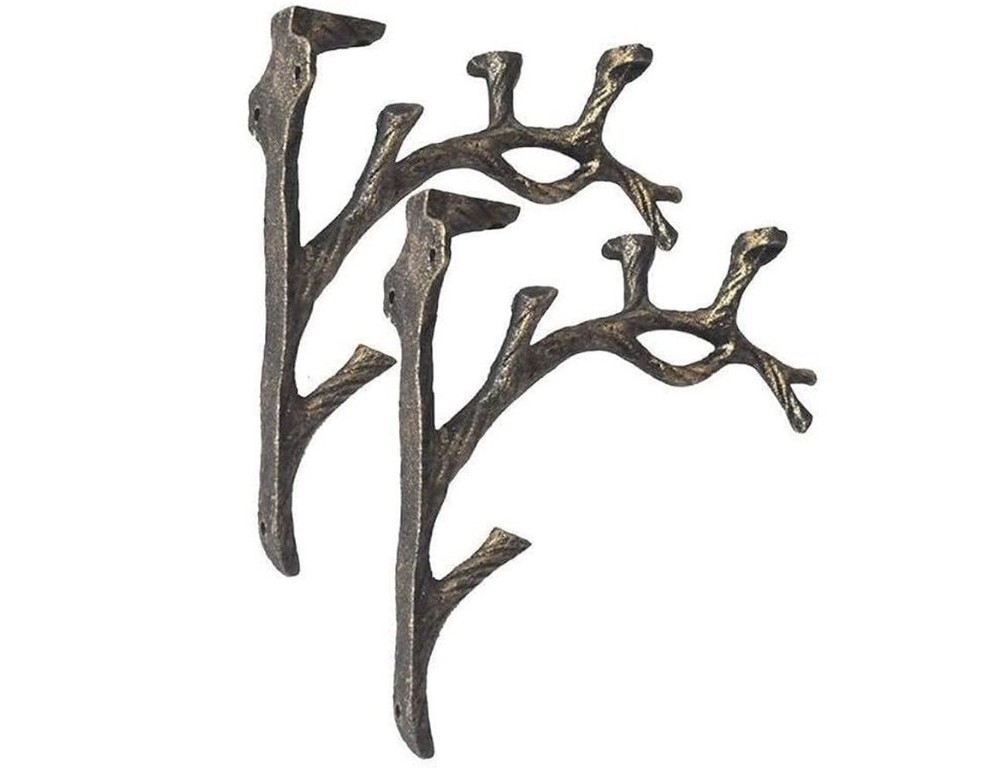 2 Rustic Cast Iron Shelf Bracket Wall Mount Hardware Shelving Braces Tree Branch
