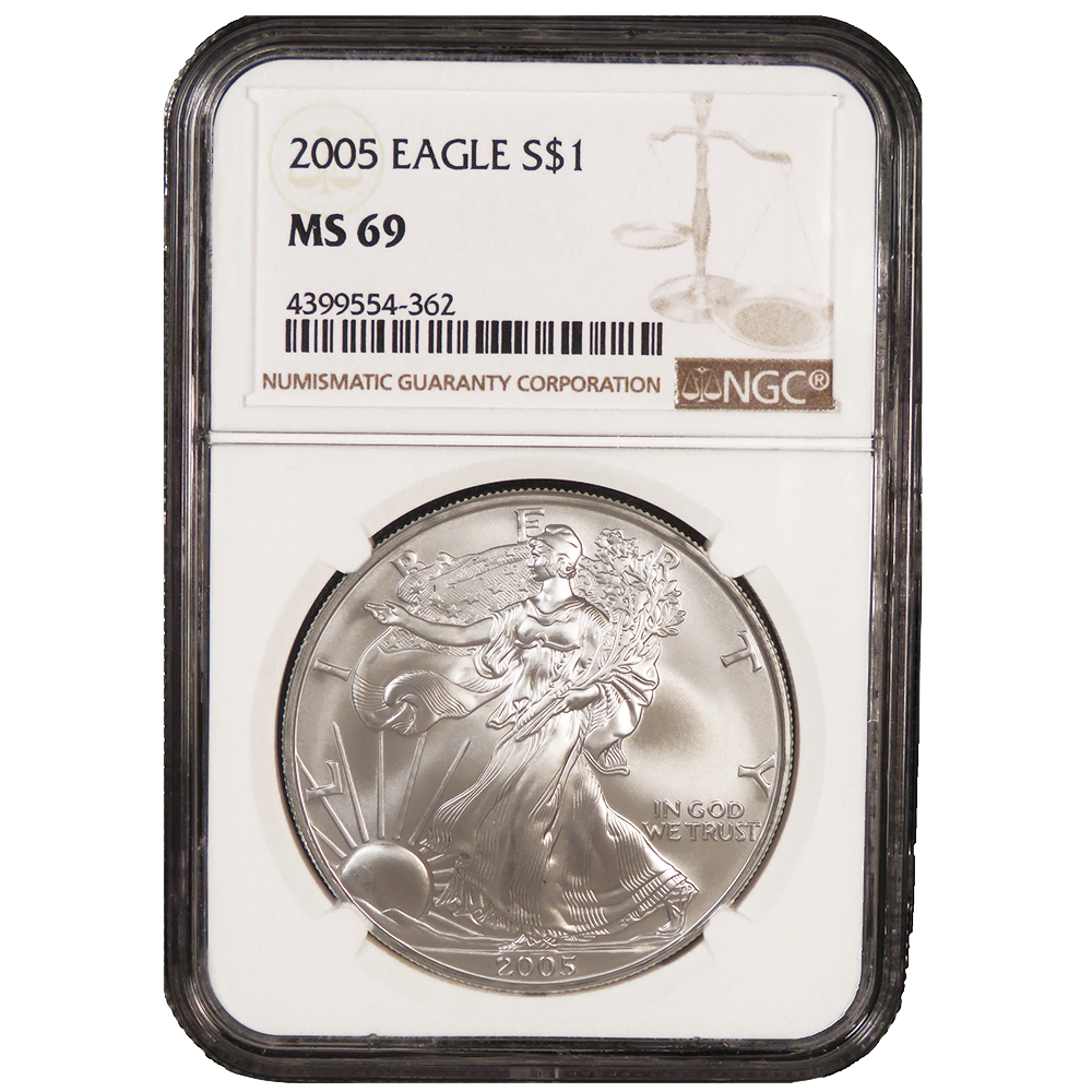 2005 $1 American Silver Eagle NGC MS69 Brown Label