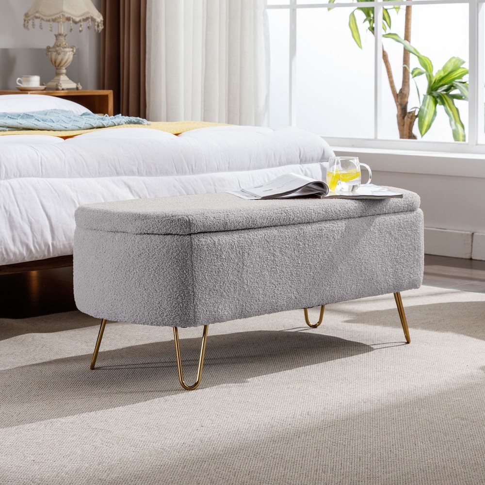 Upholstered Padded Storage Ottoman Bench - For Entryway