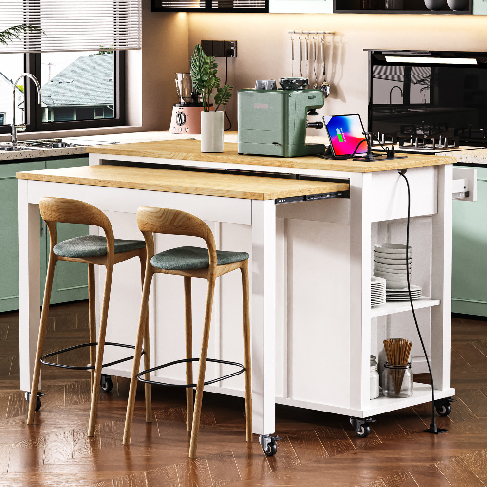 Kitchen Island W Extendable Dining Table Internal Storage Rack Storage