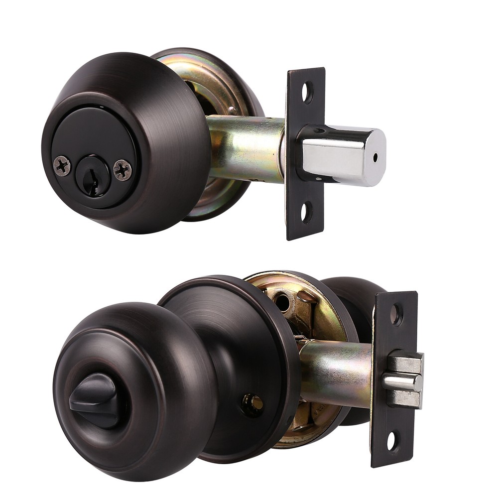 Probrico Front Entry Door Handle Lock Set Knobs Single Deadbolt Keyed Alike