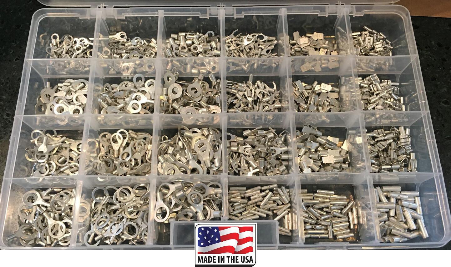 1200 Pc Non-Insulated Terminal Assortment Kit Bare Uninsulated Made in USA