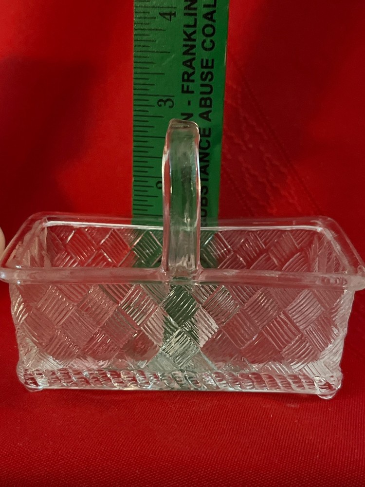 Master Salt Cellar EAPG Clear Glass Handled Divided Trinkets Condiment Packets
