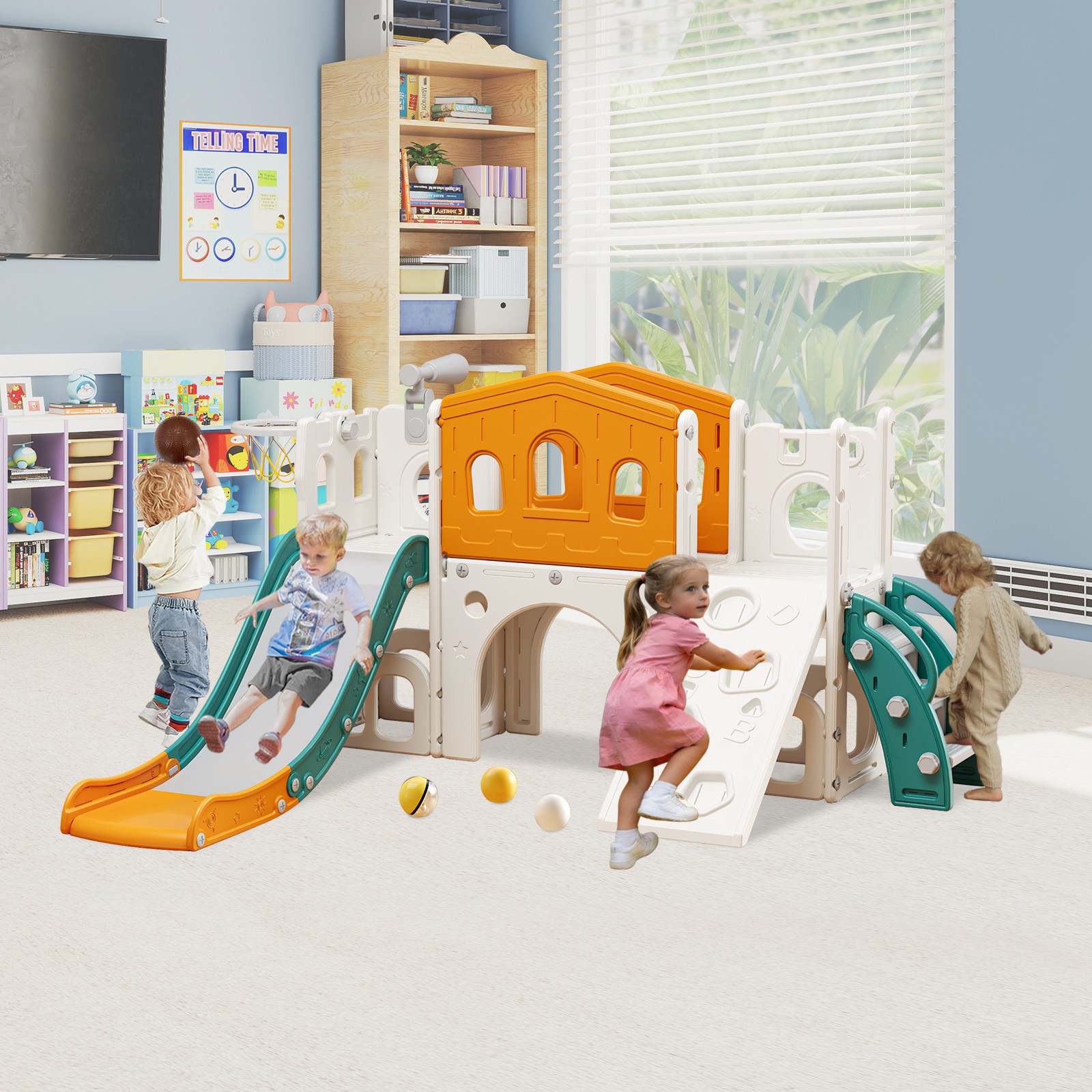 9 in 1 Toddler Slide Set with Rock Wall, Slide for Kids 1-3, Indoor & Outdoor