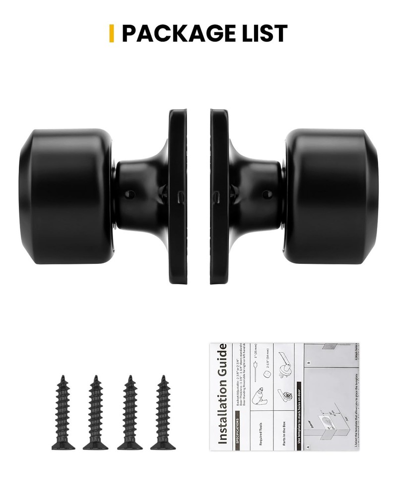 2 Pack Dummy Door Knobs, Matte Black Square Knob Faceplate Inactive Half, No-...
