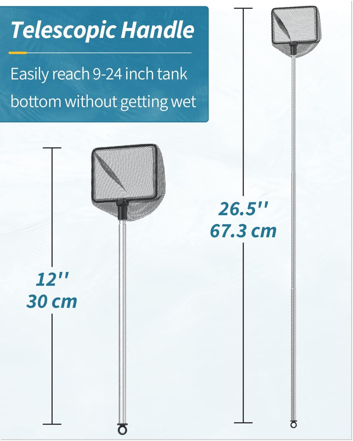 Aquarium Fish Net Extendable 9 to 24 In Handle for Betta Shrimp Fry Small Tanks