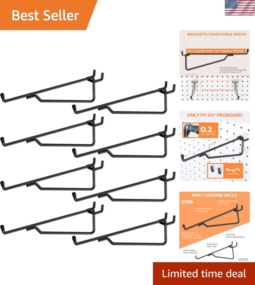 8" Pegboard Shelf Hooks, 8 Pack Black Pegboard Shelf Brackets Hooks, 1/4 Inch...