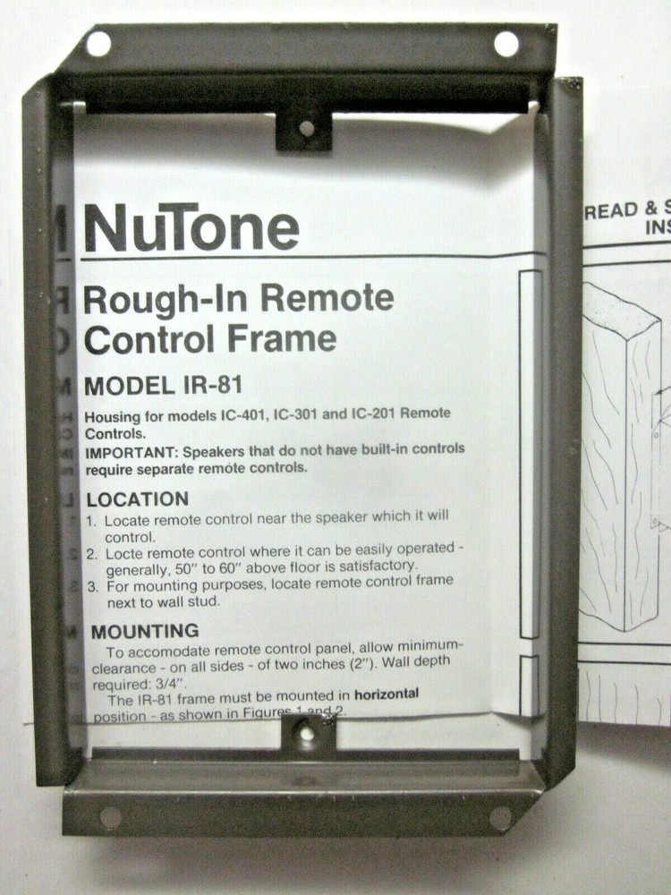 NuTone Rough-In IR-81 Intercom Remote Control Frame For IC201, 301, 401 Controls
