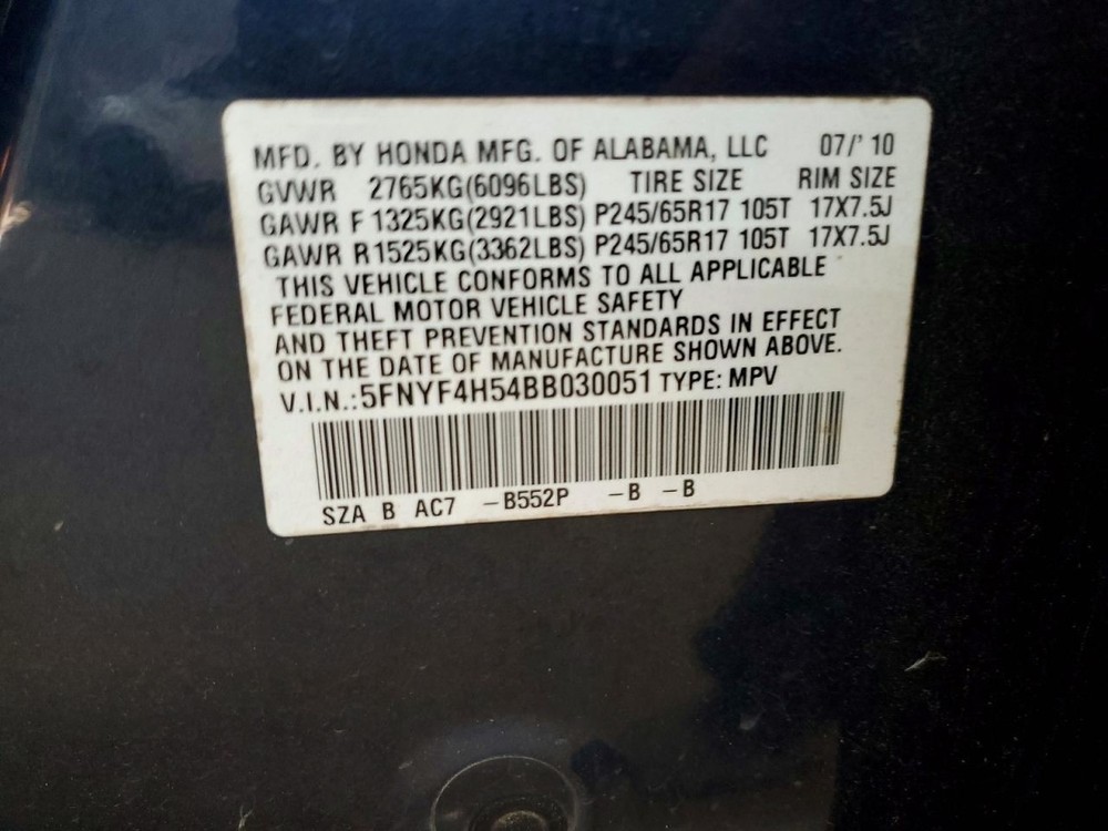 PILOT 2011 Glove Box 4967100