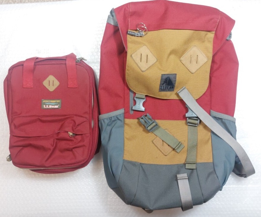 LL Bean Traverse Backpack  Red Brown Gray 20X14”.