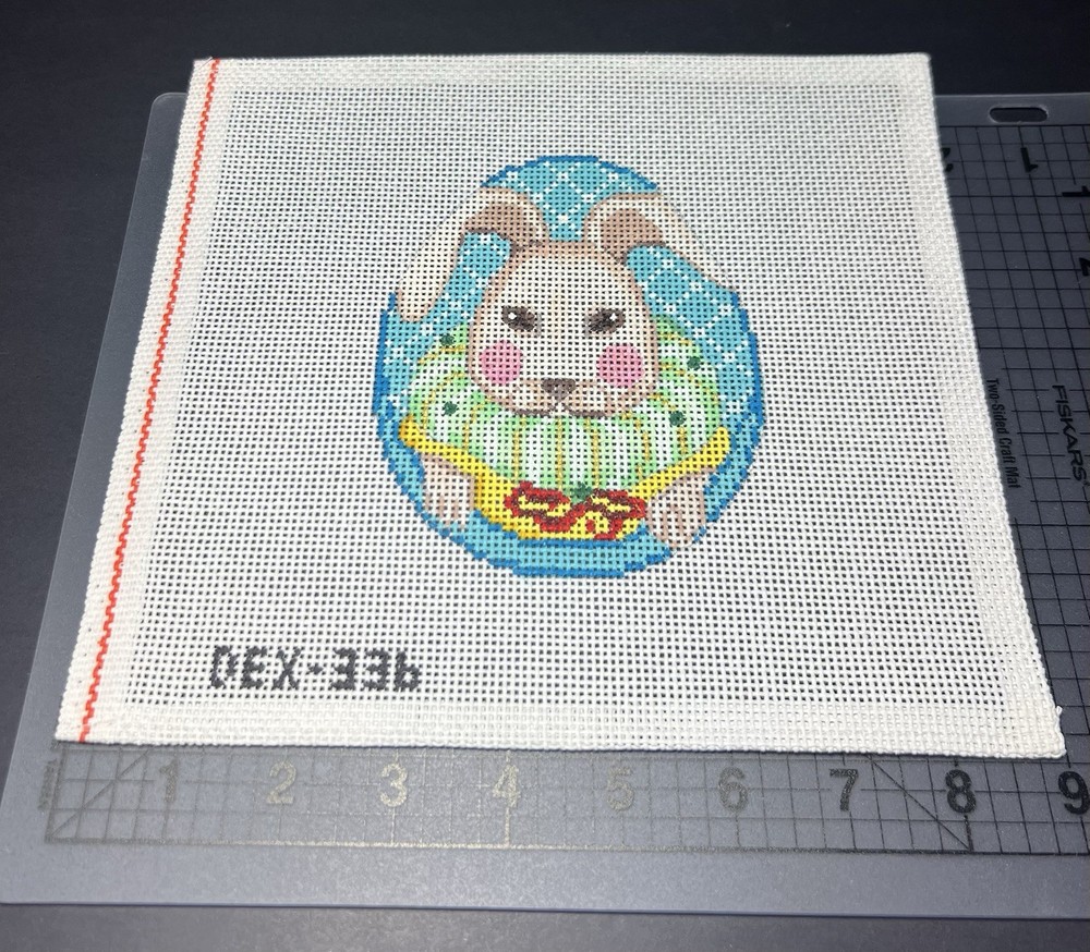 HAND PAINTED NEEDLEPOINT CANVAS, EASTER EGG WITH BUNNY, 14CT, SPRING COLORS