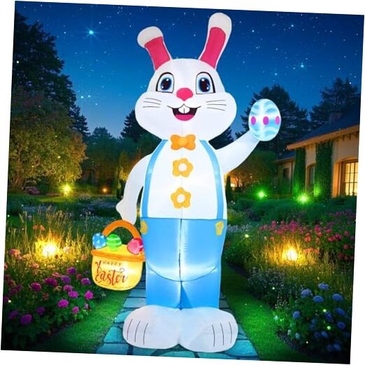 6FT Easter inflatables Bunny Outdoor Decorations LED Lighted Blow Up Rabbit