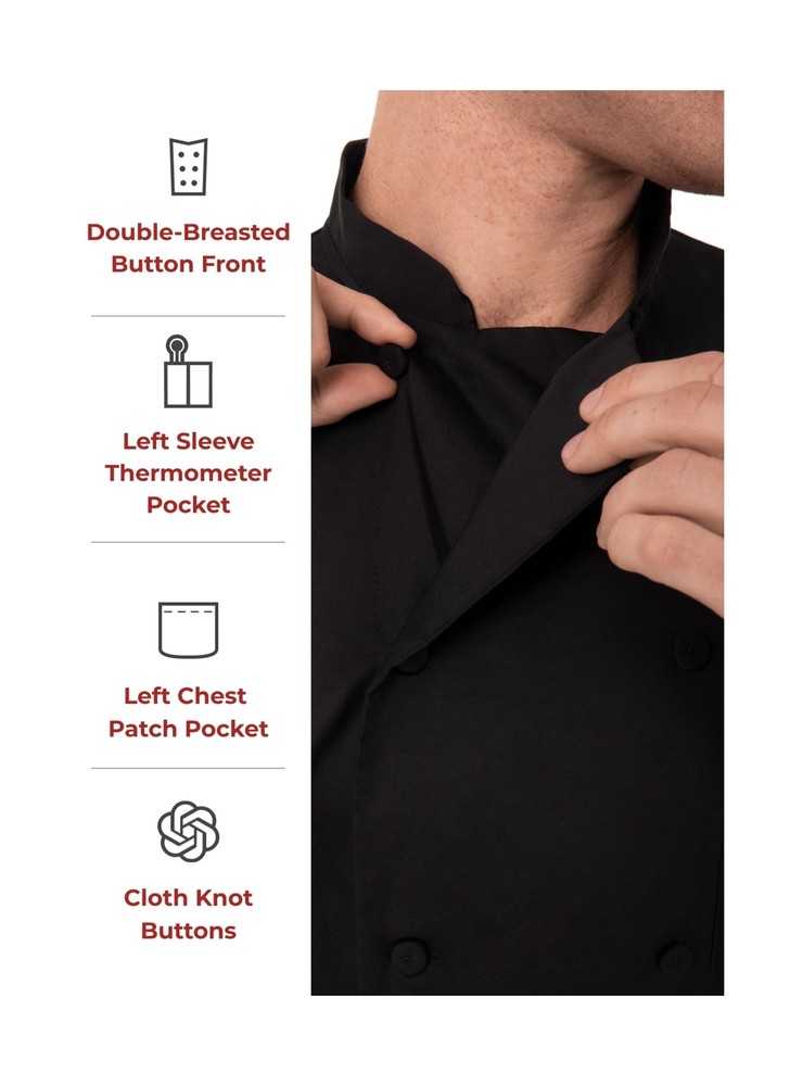 Chef Works Men's Morocco Chef Coat Large Black