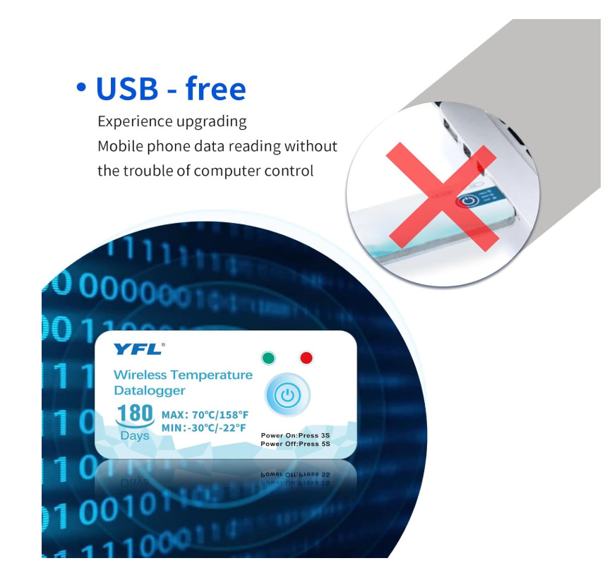 Wireless Temperature Data Logger Reusable Temperature Sensor USB-Free Thermomete