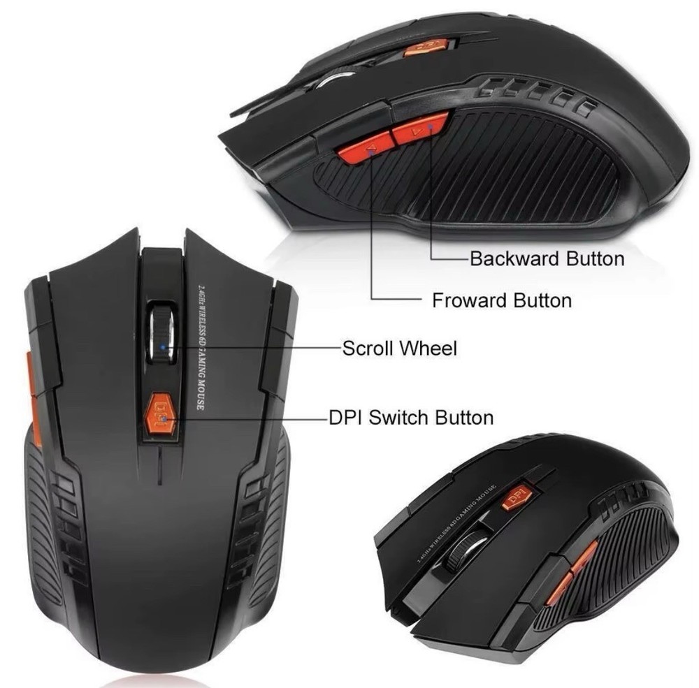 2.4GHz 6-Button Wireless Mouse – USB Receiver, Ergonomic Computer Mouse