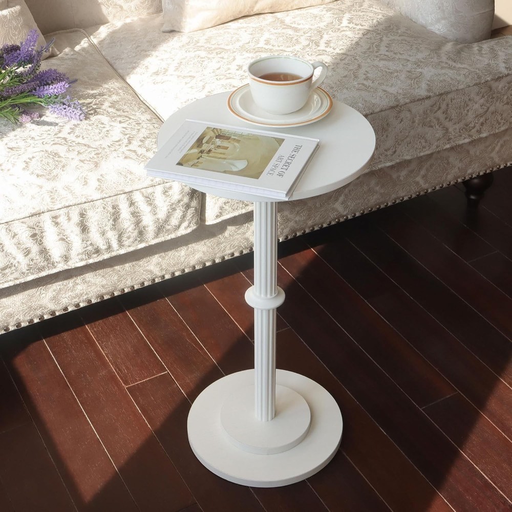 Drink Table Small Side Table Small Spaces Durable Round End Table W/ Fluted Wood