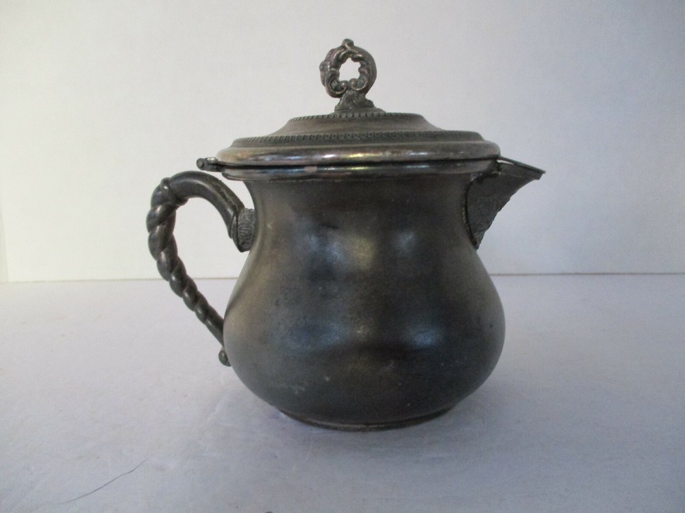 Silver Lidded Creamer Pitcher Stamped Quadruple Plate "R" over Sunburst Vintage