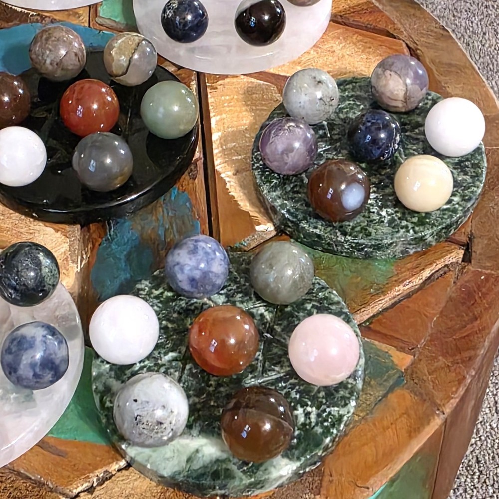 Green Dot Jasper Hexagram Mini Sphere Holder Set with Mixed Mini Spheres