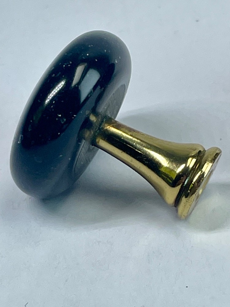 Set of 2 Natural Black Granite cabinets Knobs with solid brass inserts