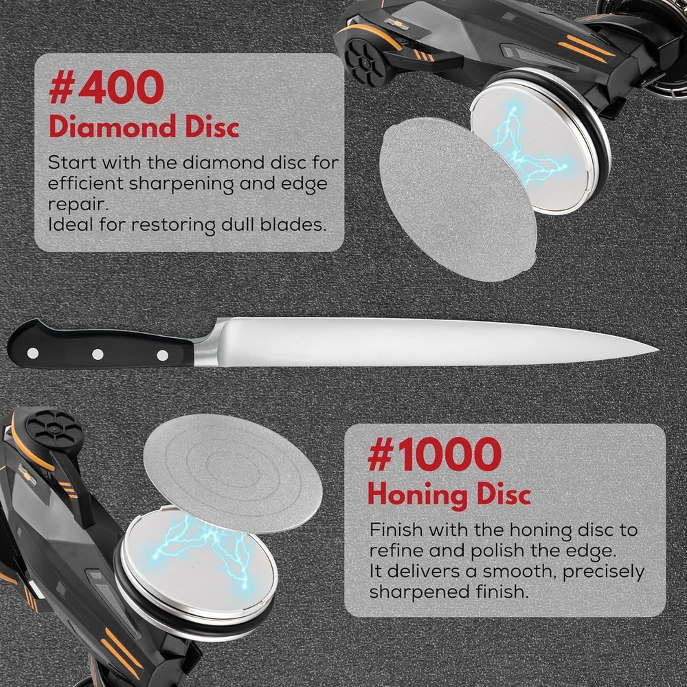 Versatile Rolling Knife Sharpener with Replaceable Diamond Discs for All Knives