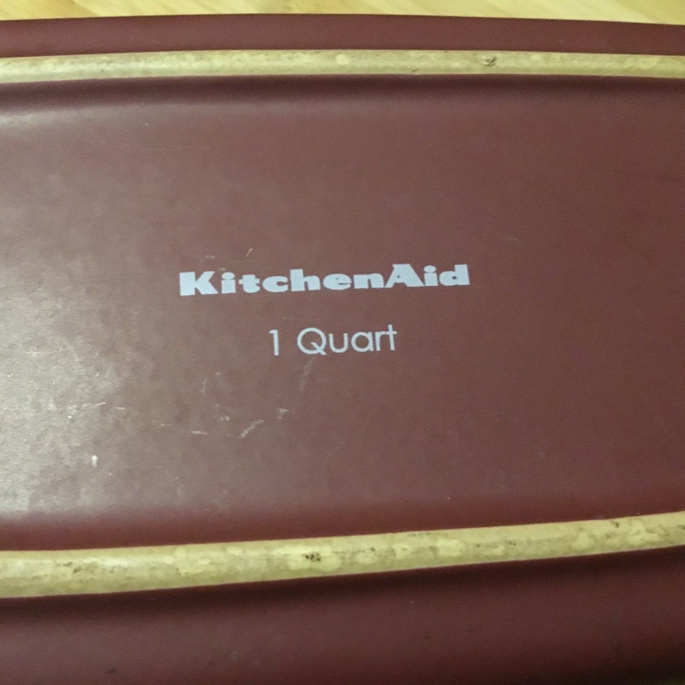KitchenAid 1 Quart Loaf Bread Pan Casserole Dish Ceramic Stoneware Maroon Cream