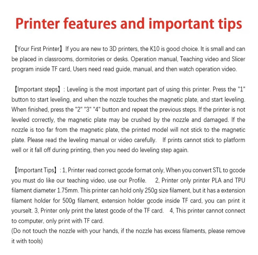 EasyThreed Mini 3D Printer PLA/TPU 1.75mm w/ Power Adapter