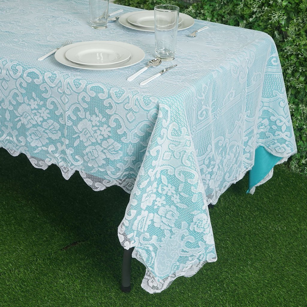 WHITE 60x108 RECTANGLE Floral LACE TABLECLOTH Wedding Party Catering Kitchen