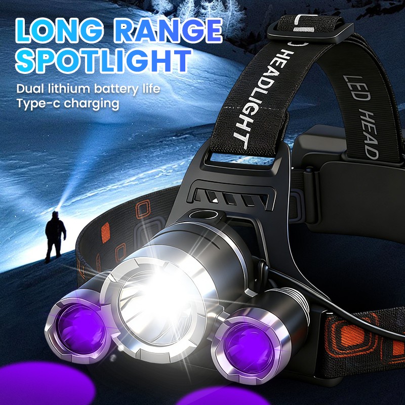 Multicolor Powerful LED Headlamp, 4 Lighting Modes, USB Adjustable For Hunting