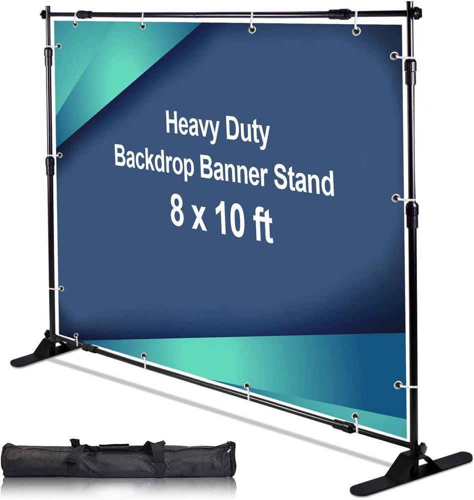 10x8Ft Retractable Banner Stand Step And Repeat Stand Backdrop Banner Adjustable