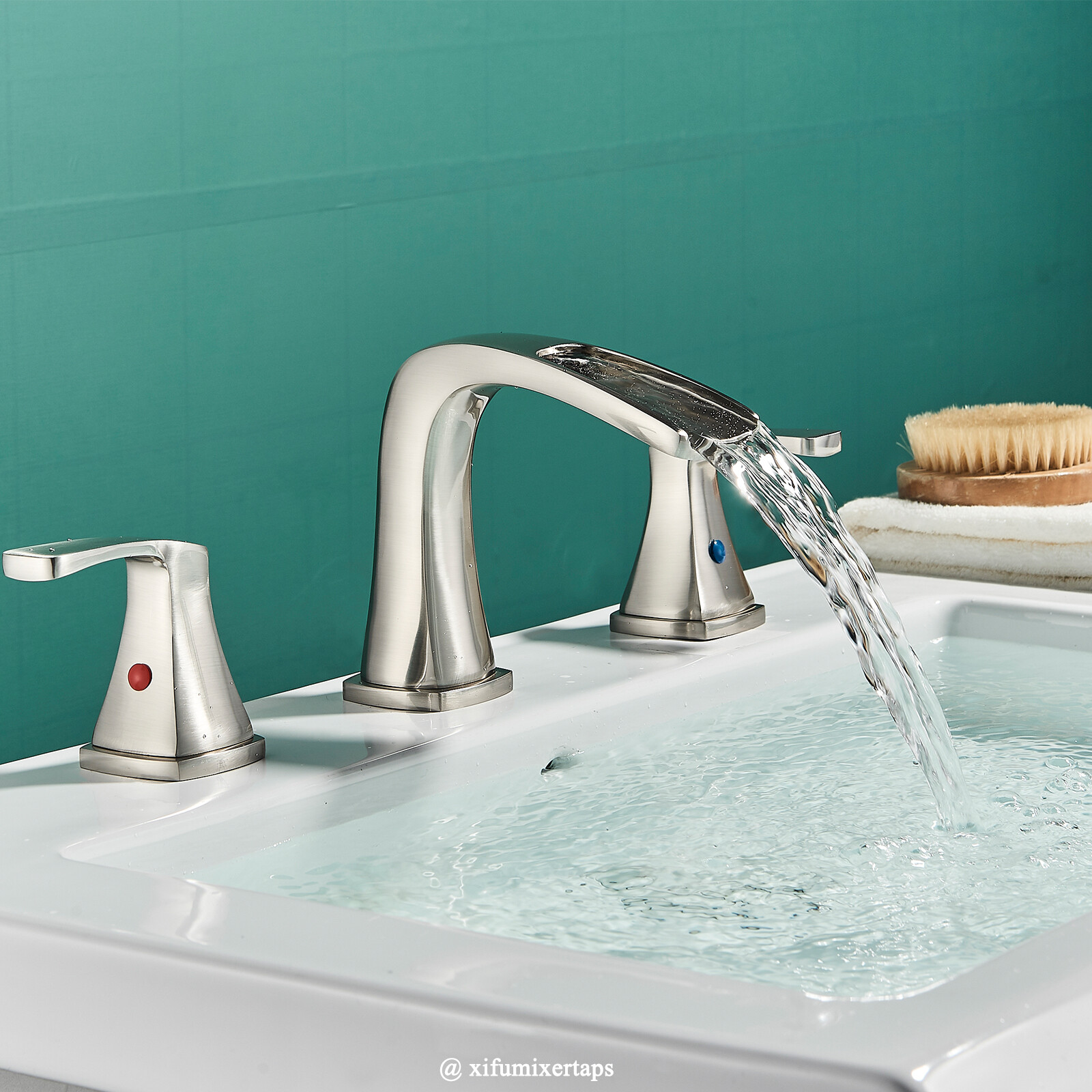 8” Widespread Waterfall Bathroom Sink Faucet 3 hole Vanity Mixer Brushed Nickel