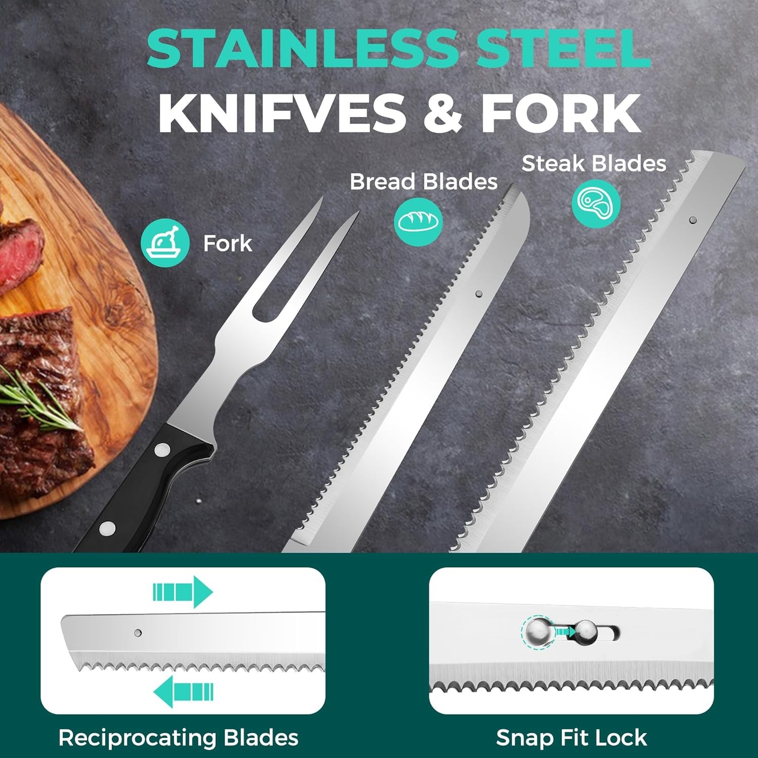 HAUSHOF Cordless Electric Knife Sets for Meat Slicing 8V Carving Bread Knife USA