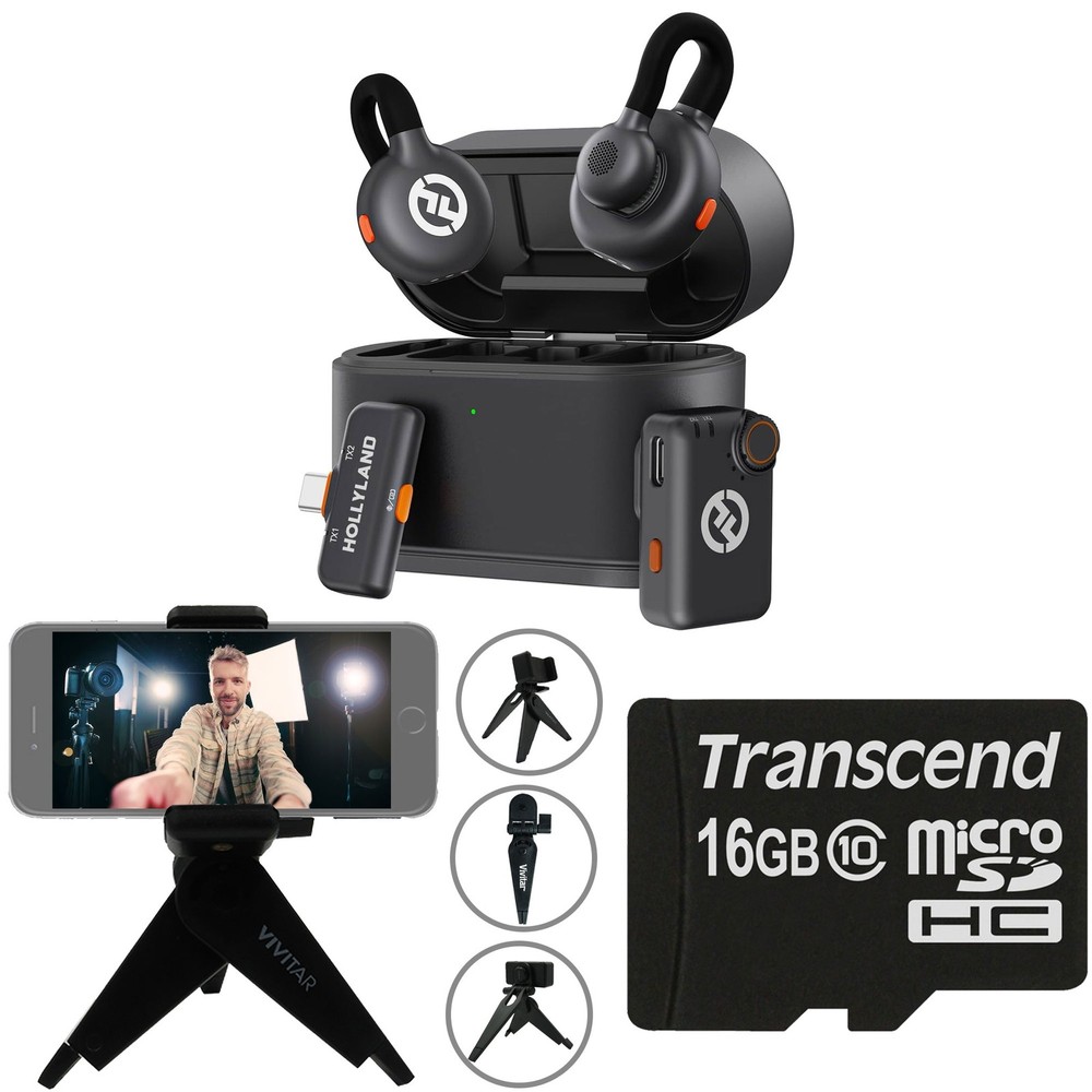 Hollyland LARK M2S Mini Combo Wireless Microphone System, Universal Video Bundle