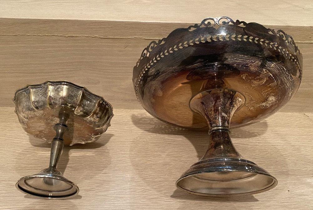 Set Of 2 Silver Plated, Footed Candy/ Fruit Dishes