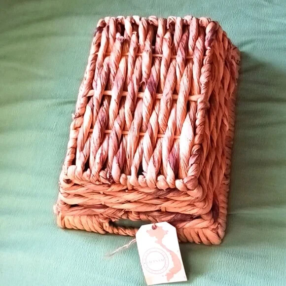 New Handcrafted in Vietnam rectangular Basket with Handles