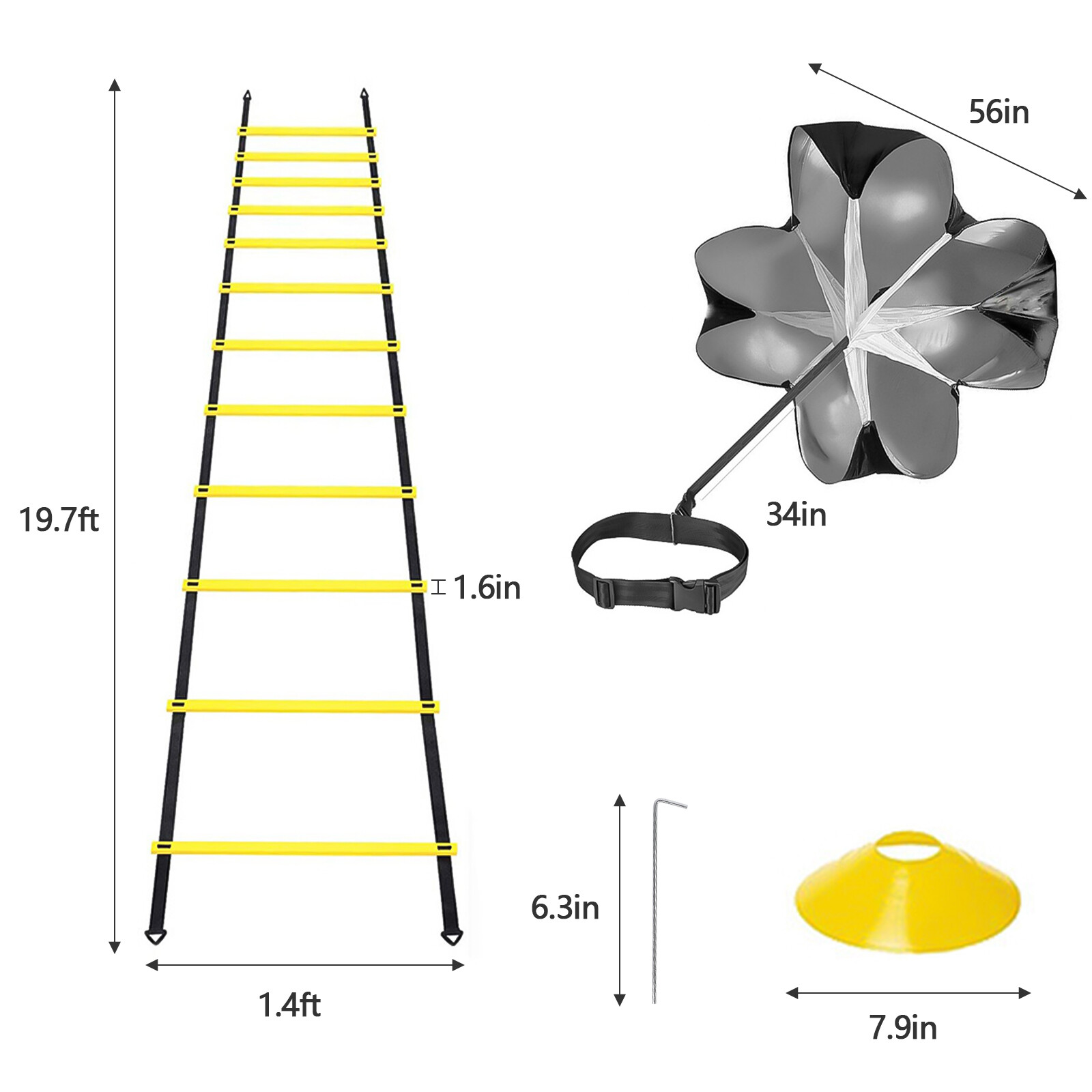 Agility Ladder Speed Training Equipment Set Running Parachute Cones for Football