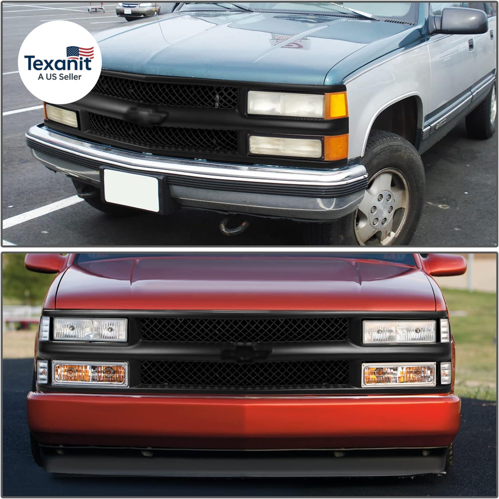 Front Bumper Grille Upper Lower Grill Guard Assembly Compatible with Chevy C/K 1