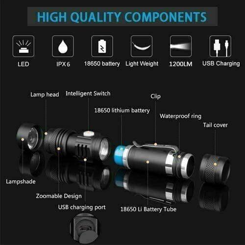 2PACK 99000000 LM Super Bright LED Tactical Flashlight Rechargeable Work Light