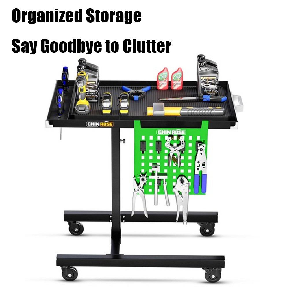 Adjustable Rolling Tool Tray Mobile Work Table with Wheels for Garage Mechanic