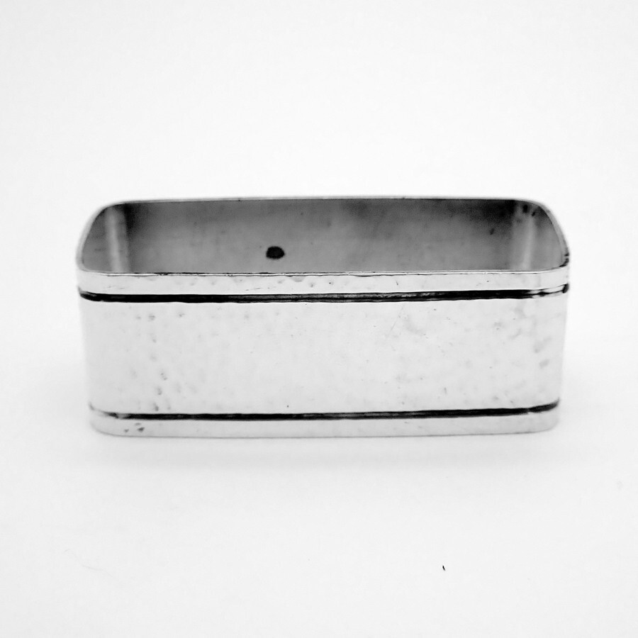 Rectangular Napkin Ring Hammered Sterling Silver Watrous Mono Douglas