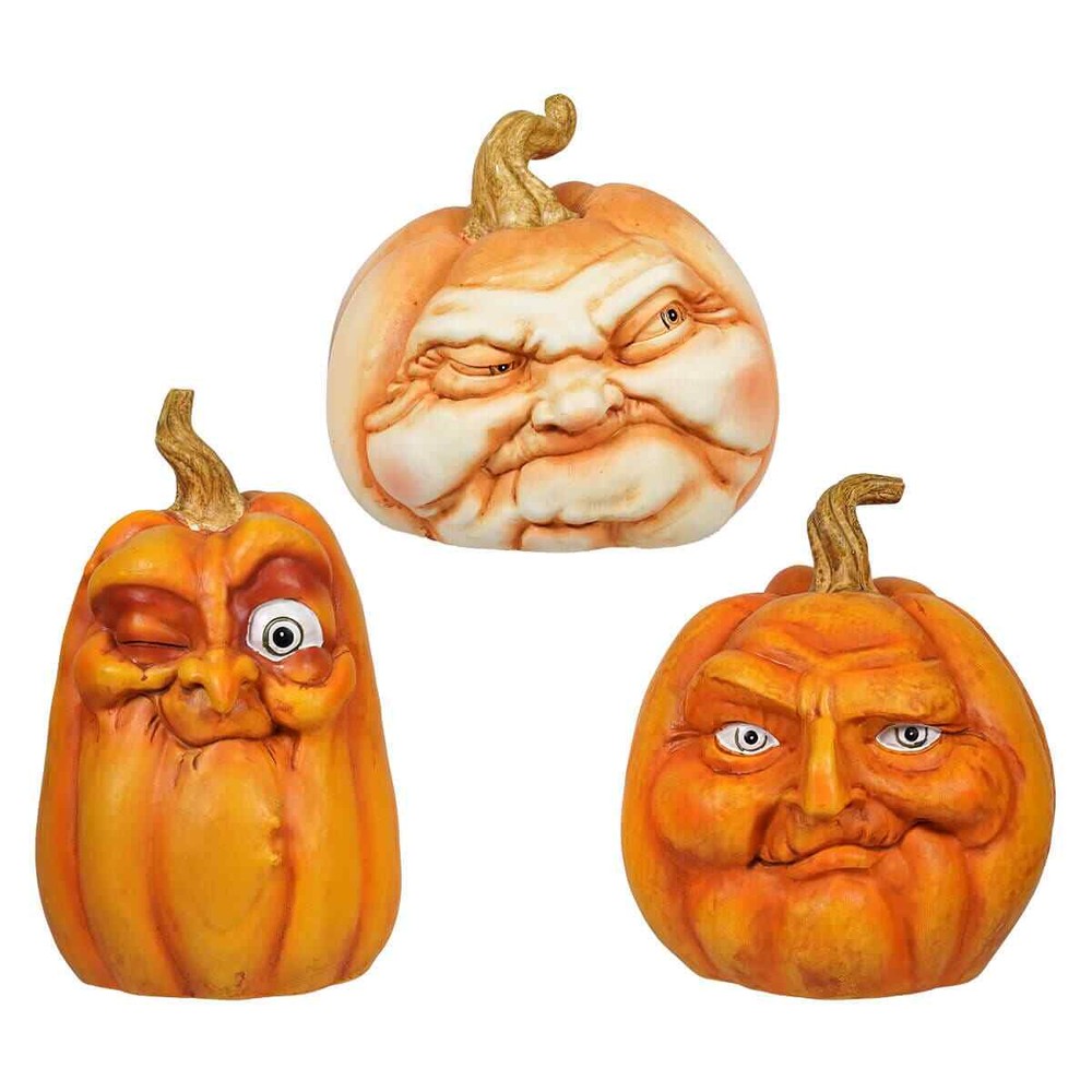 Orange Character Face Pumpkins Set/3