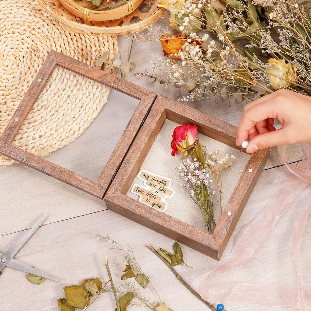 5X5 Small Shadow Box Frame with Linen Back - Sturdy Rustic Memory Display Case o