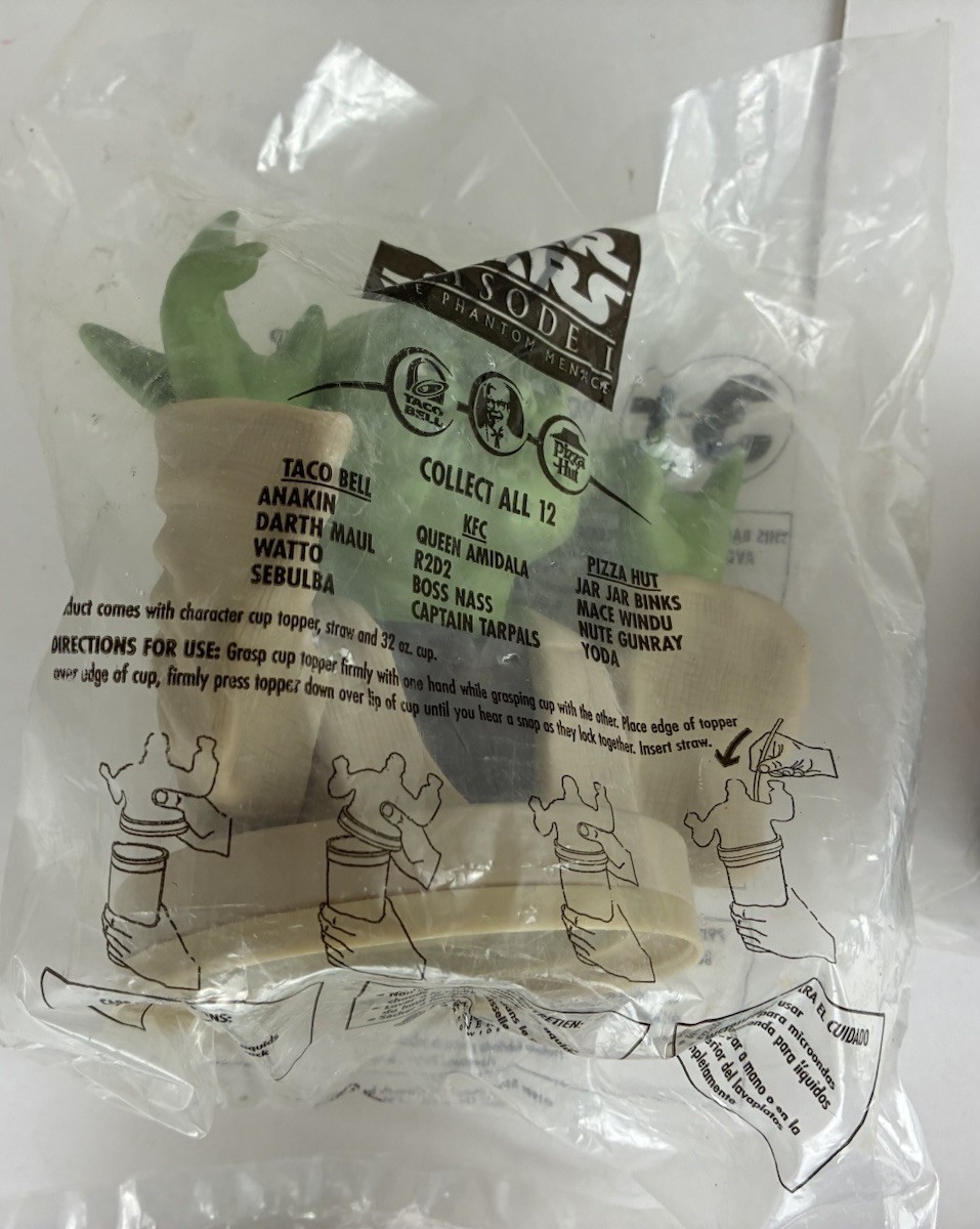 Star Wars Trilogy Taco Bell Toys 1996 Yoda Cup Topper Pizza Hut Episode 1