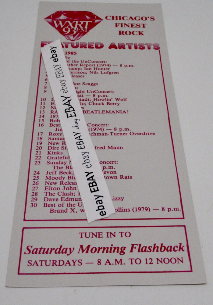 WXRT RADIO 93 FM Featured Artists Chicago June 1985 Saturday Morning Flashback