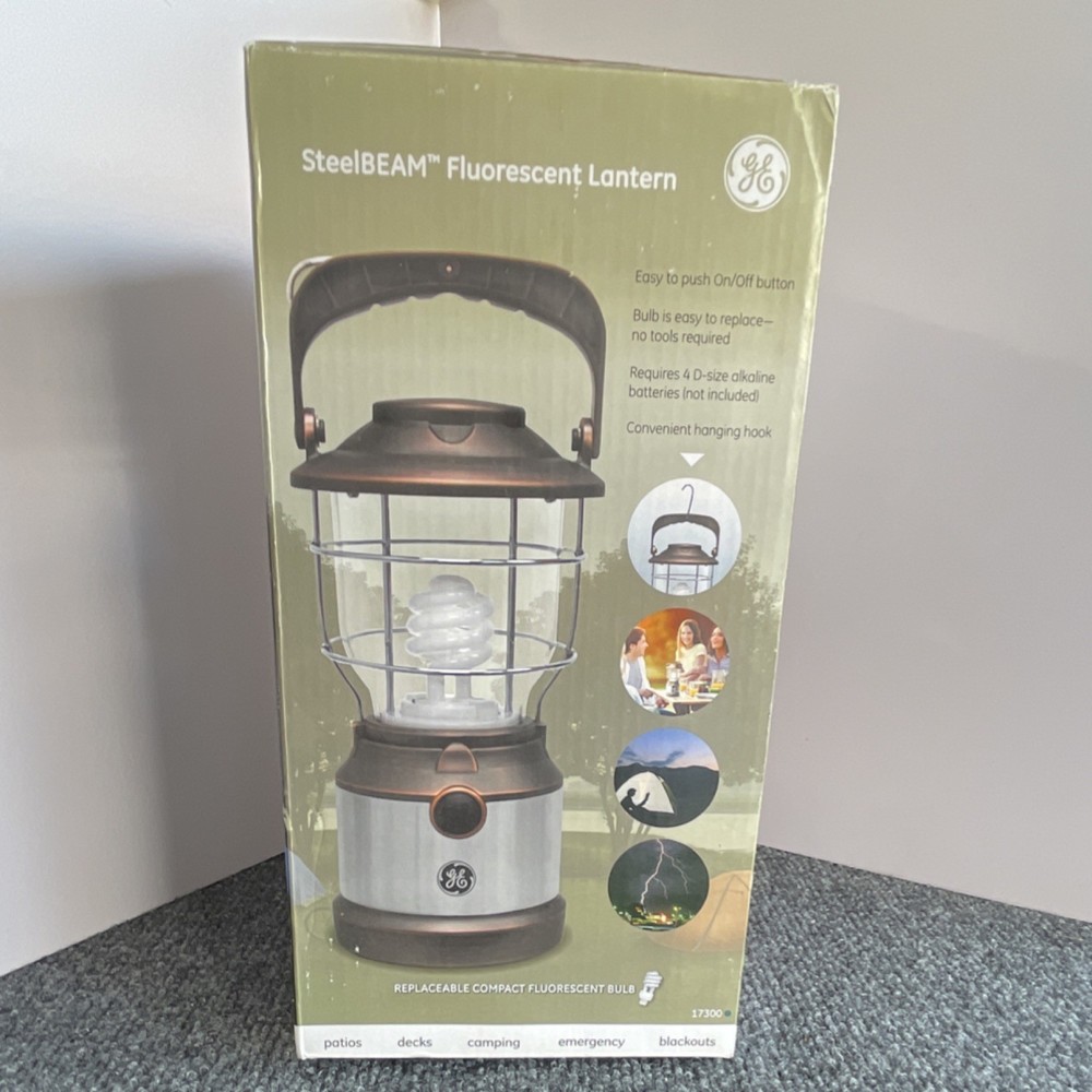 GE SteelBEAM Fluorescent Lantern Battery Powered Replaceable Bulb Silver/Bronze…