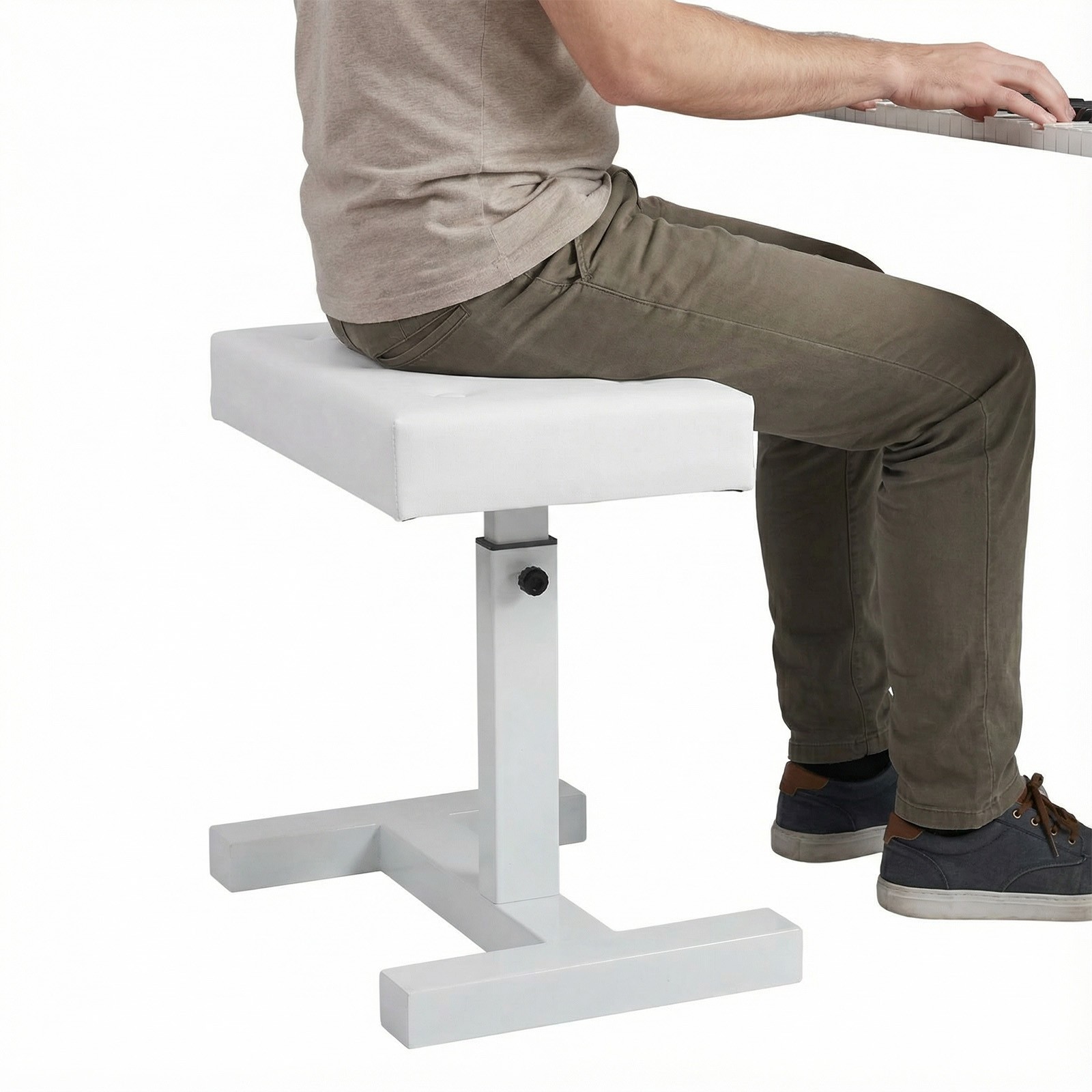 Hydraulic Lifting Piano Bench Height Adjustable Keyboard Bench Seat Stool(White)