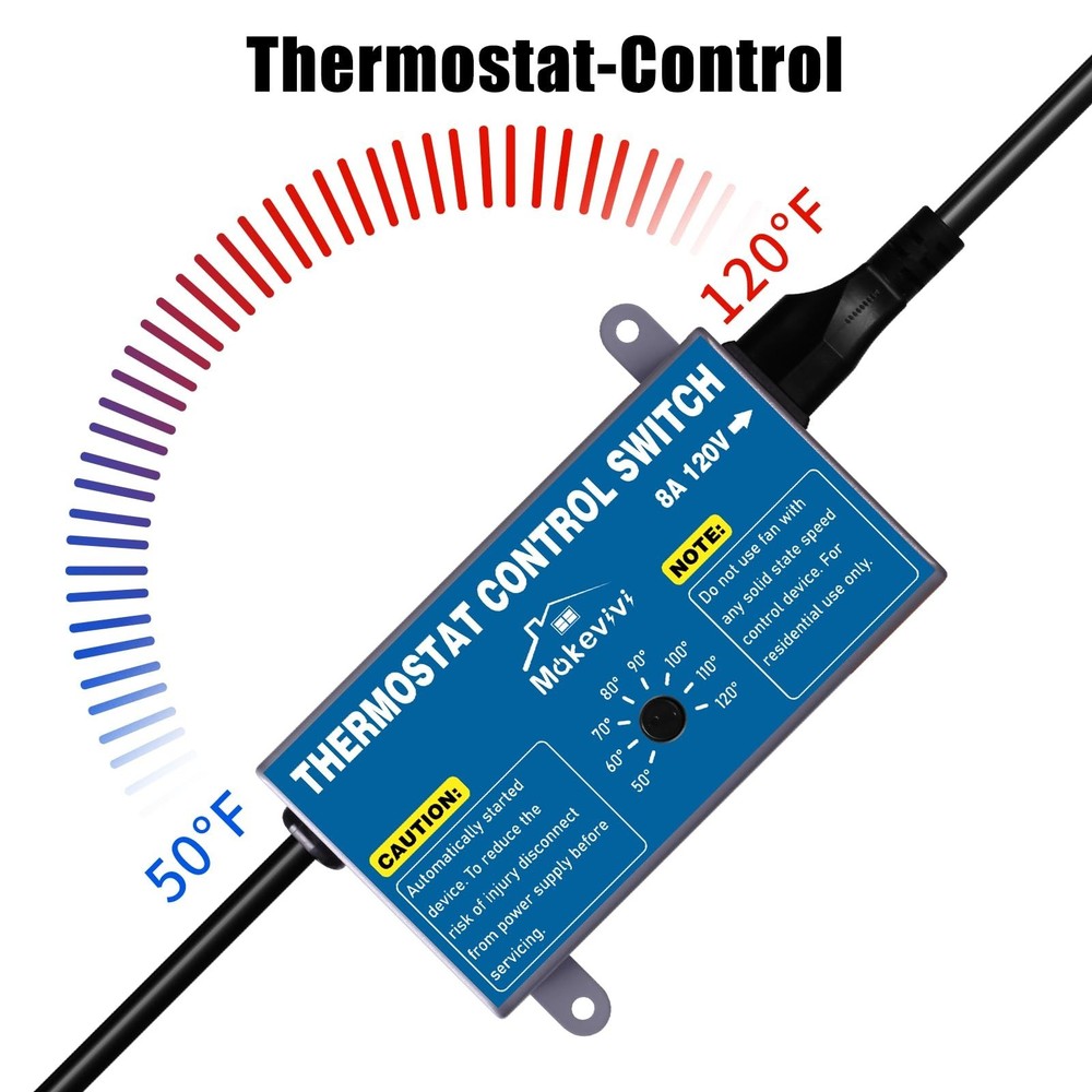 Attic Thermostat, Adjustable Temperature Controller for Attic Fan, with Overl...