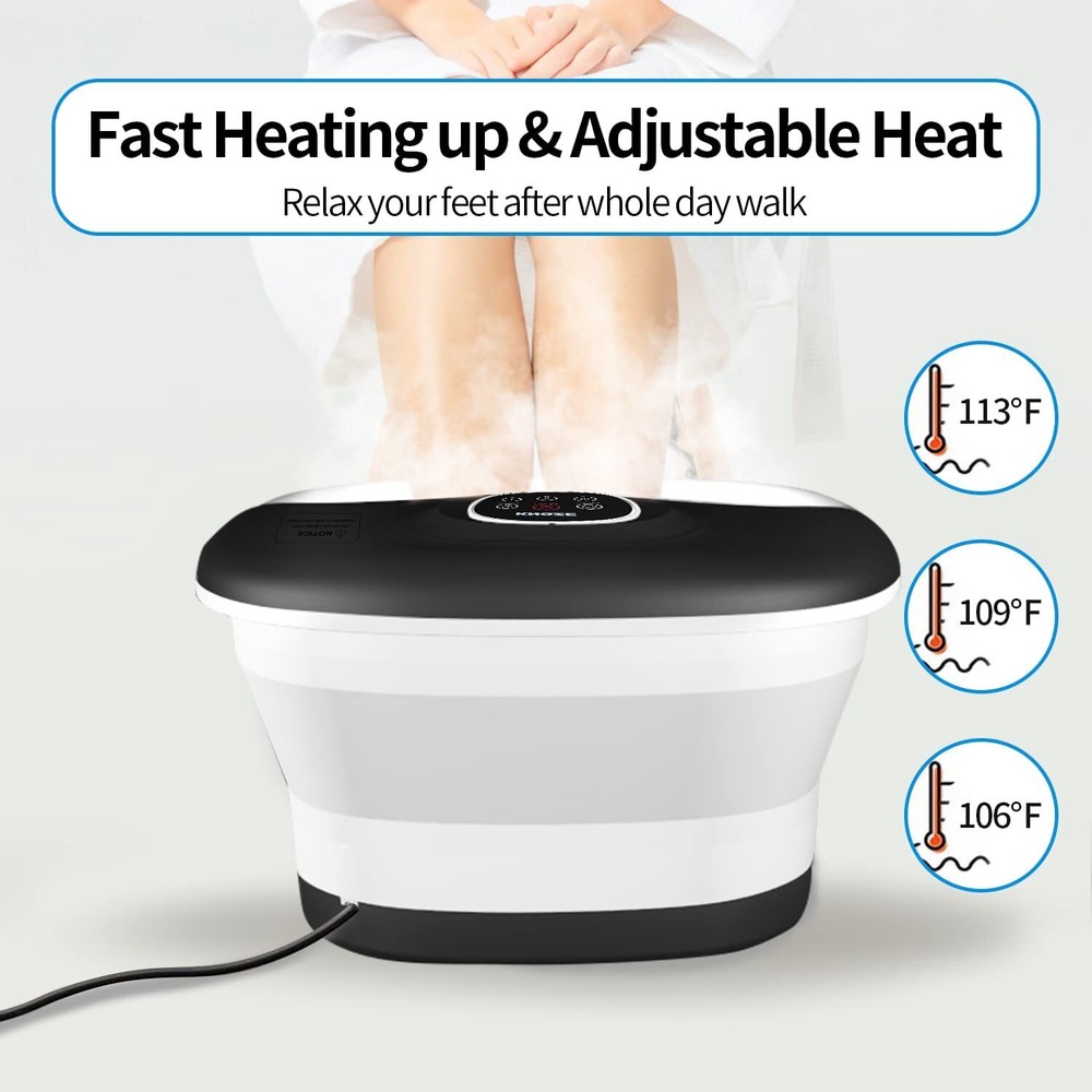 Collapsible Foot Spa Bath with Heat Remote Temperature Control Bubbles (BLACK)
