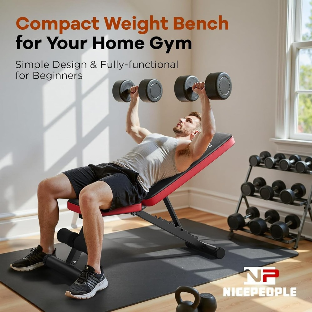Basic Weight Bench for Home Gym, Foldable Workout Bench with 8 Backrests, 660LBS