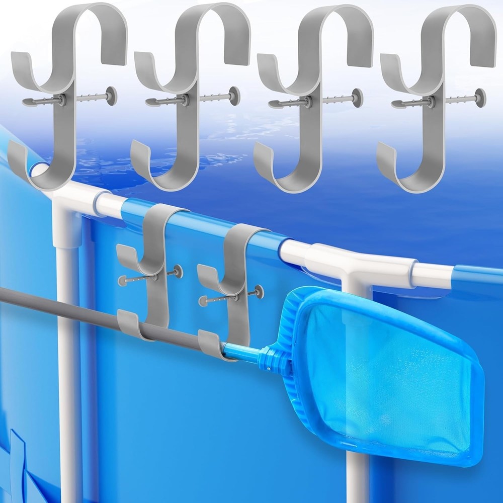4 Pcs Gray Poolside Pool Leaf Skimmer Net Holder Adjustable Telescopic Hooks ...