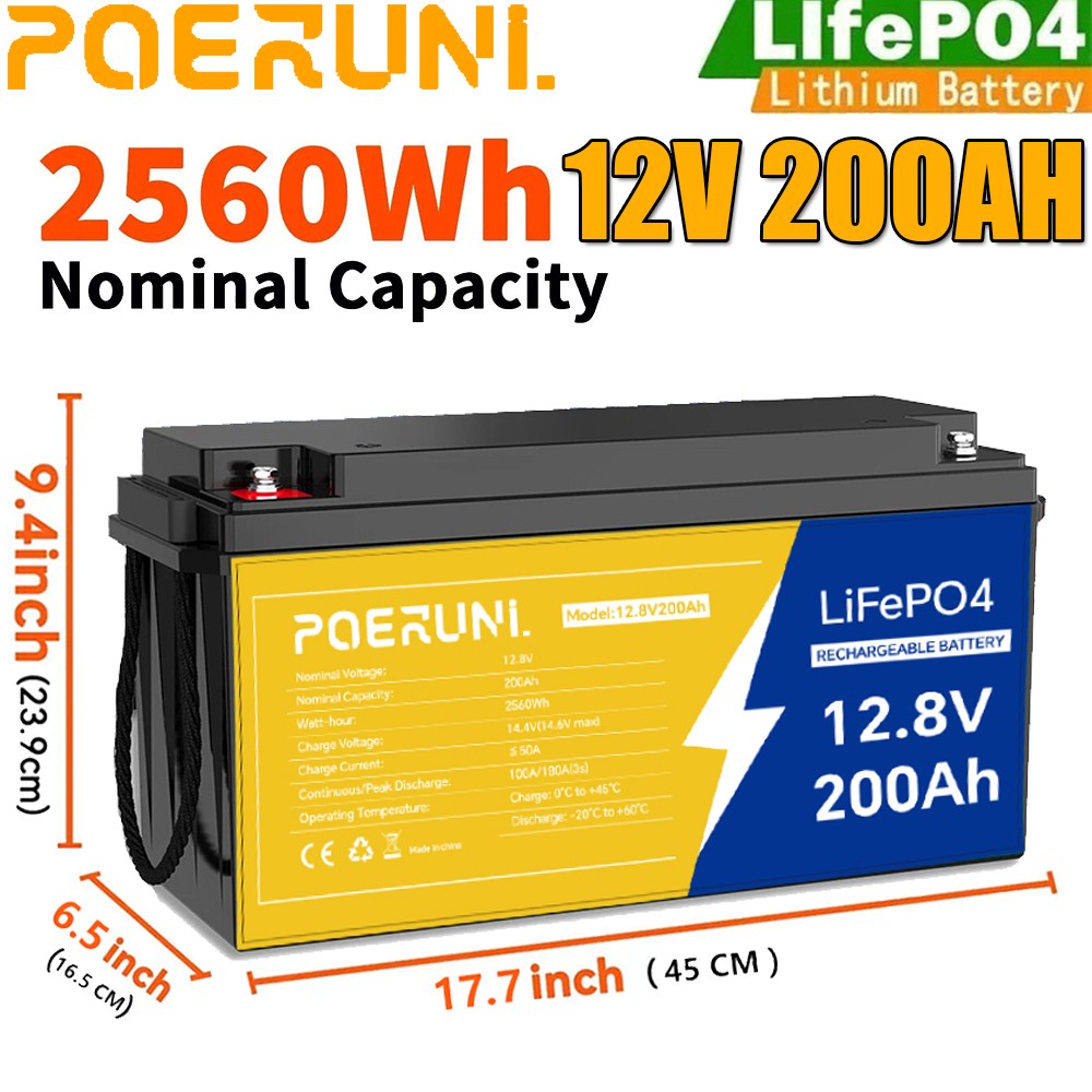 NEW 12V 200Ah Lithium LiFePO4 Battery 2560Wh BMS Deep Cycle For Marine RV Solar